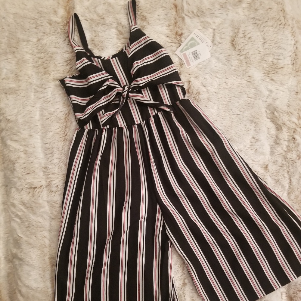Bonnie Jean GIRLS Blck Striped Front Knot Jumpsuit